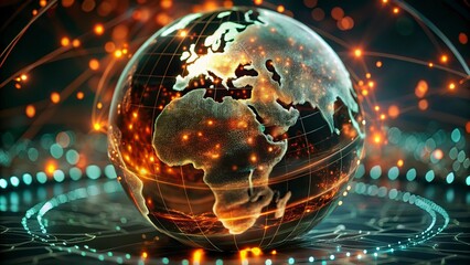 Obraz premium Digital world map and global network connections, representing the concept of international business .