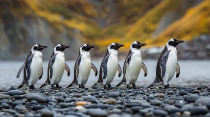 Obraz premium Penguins Walking on Pebbles, Antarctica