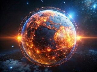 Digital world map and global network connections, representing the concept of international business .