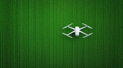 Naklejka premium Drone flying over a field of green digital data representation.