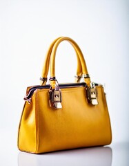 Luxury Yellow Leather Handbag Isolated on a White Background