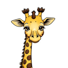 Obraz premium Jolly Giraffe – Doodle-Style Drawing - a long-necked, yellow giraffe with brown spots, tilting its head in a friendly way.
