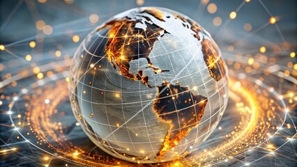 Digital world map and global network connections, representing the concept of international business .