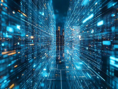 Cityscape data stream, digital future