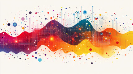 Abstract Colorful Wavy Design With Circuit Patterns