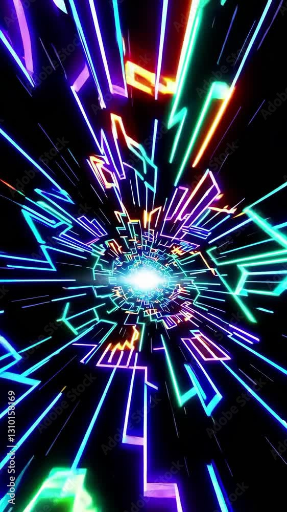 Wall mural experience movement through a colorful tunnel filled with neon light trails, creating an immersive a