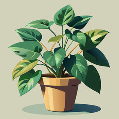 Lush Green Indoor Plant Displaying Vibrant Leaves Against Neutral Background