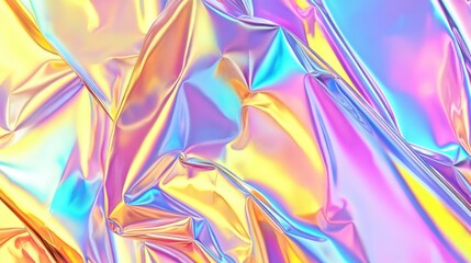 Fototapeta premium Colorful iridescent holographic draped fabric texture