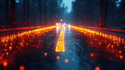 A smart road surface with embedded LED navigation lines.