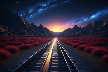 arafed view of a train track in a desert with a mountain range in the background