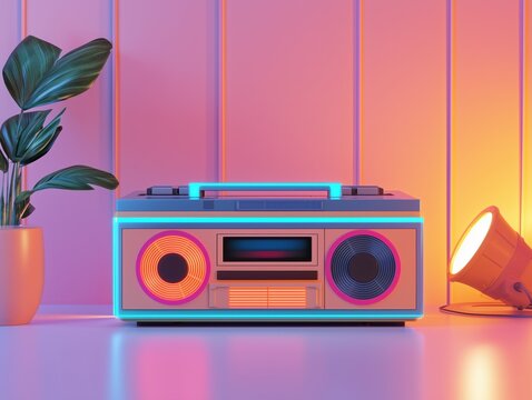 Retro Radio on Gradient Background with Modern Aesthetic - Retro futurism