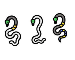 A striking vector set of snakes in various poses, coiled and slithering in unity. Featuring detailed scales, sleek bodies, and hypnotic eyes, these serpents symbolize power, adaptability, and mystery.