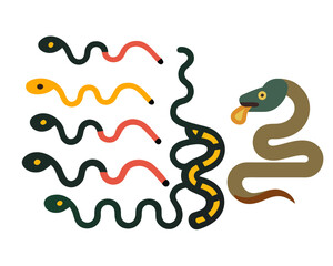 A striking vector set of snakes in various poses, coiled and slithering in unity. Featuring detailed scales, sleek bodies, and hypnotic eyes, these serpents symbolize power, adaptability, and mystery.