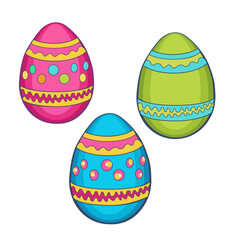 Vector illustration of five beautifully decorated Easter eggs in different colors and intricate patterns. Bright pastel shades of pink, blue, green and yellow. For holiday themed designs