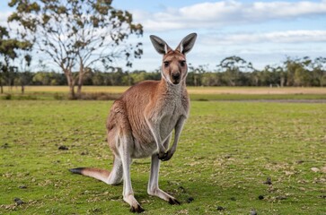 Australian kangaroo standing in a green field