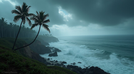 tropical beach with palm trees