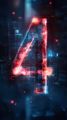 Glowing Digital 4, Cityscape Background, Tech Concept