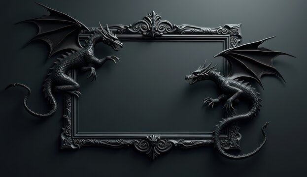 deep black frame with gothic dragon symbols