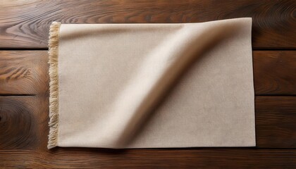 Woven Fabric Cloth or Placemat atop Wooden Table Top, Evoking a Rustic Warmth and Calm Serenity in a Minimalist Setting, Perfect for Home Decor or Digital Art