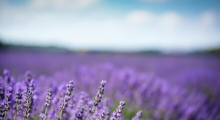 Obraz premium Beautiful lavender field in full bloom under a clear blue sky