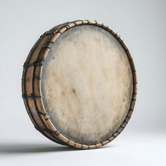 Traditional Handmade Drum: Circular Wood Percussion Instrument Showcasing Artistry and Craftsmanship in Rhythm and Harmony