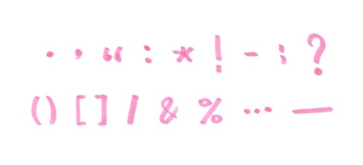 Special Characters and Punctuation Symbol Set, Hand-drawn Marker Glyphs with pink color on White Background