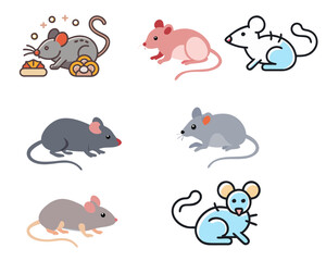 A detailed vector set of rats united in various poses and styles. Featuring sleek fur, long tails, and expressive whiskers, these adaptable creatures add character to nature urban and wildlife design.