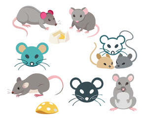 A detailed vector set of rats united in various poses and styles. Featuring sleek fur, long tails, and expressive whiskers, these adaptable creatures add character to nature urban and wildlife design.
