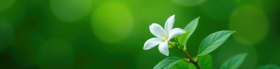 Fototapeta premium Green stem supporting a solitary white jasmine in full bloom, plant, flower, blossoming