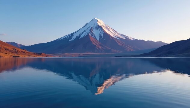 Gurla Mandhata Peak reflection in Lake Manasarovar's calm waters, serene, reflection