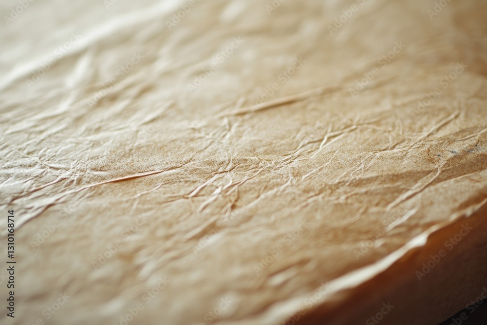 Poster Textured brown paper surface with visible creases and folds highlighting details and imperfections captured in soft light