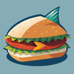 Colorful illustration of a delicious burger with fresh ingredients