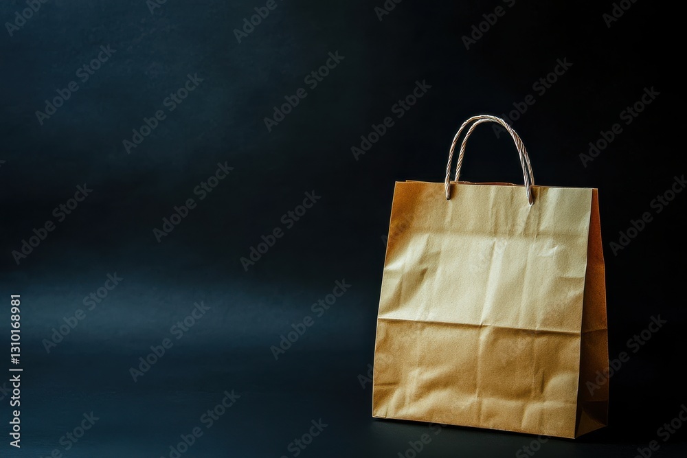 Poster Brown paper bag placed on a dark surface with a minimalistic backdrop, emphasizing simplicity and functionality