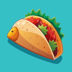 Colorful cartoon taco with fresh ingredients on a bright background