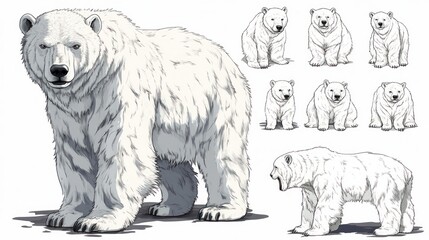 Obraz premium Polar bear illustration, various poses.