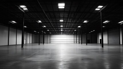 Exploring an Empty Warehouse Interior with Concrete Floor and Metal Structure