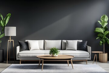 Modern living room design with stylish furniture and plants