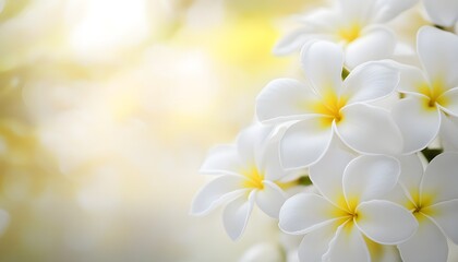Obraz premium Delicate White Plumeria Blossoms Softly Lit