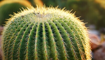 close up of green cactus with spines in natural habitat