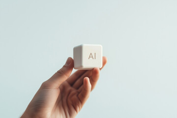 A hand holding a futuristic AI cube, symbolizing artificial intelligence technology.
