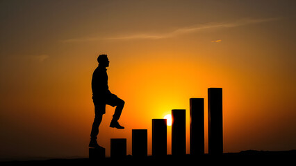 Fototapeta premium Silhouette of a person step on a rooftop at sunset an ilustrasion top career