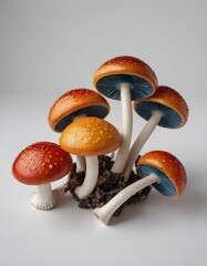 A close-up image of several isolated mushrooms with white backgrounds.