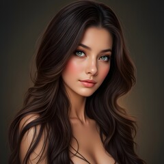 Fototapeta premium Stunning Woman with Long Wavy Hair and Captivating Eyes