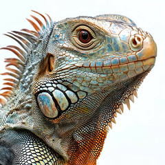 Fototapeta premium Close-Up Portrait of a Colorful Reptile in the Dominican Republic's Dry Tropical Forest - Detailed Study of Exotic Wild Iguanas