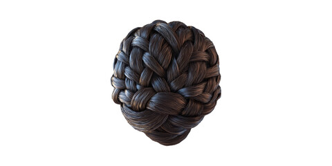 Intricate braided hair bun viewed from top perspective isolated on transparent background