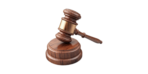 Wooden judge gavel and sound block isolated on transparent background