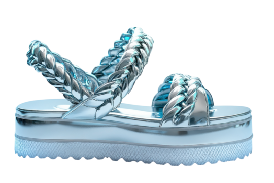 Stylish metallic platform sandals with braided straps suitable for summer fashion and casual outings