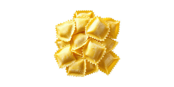 Stack of yellow ravioli pasta pockets with cheese filling isolated on transparent background - Powered by Adobe