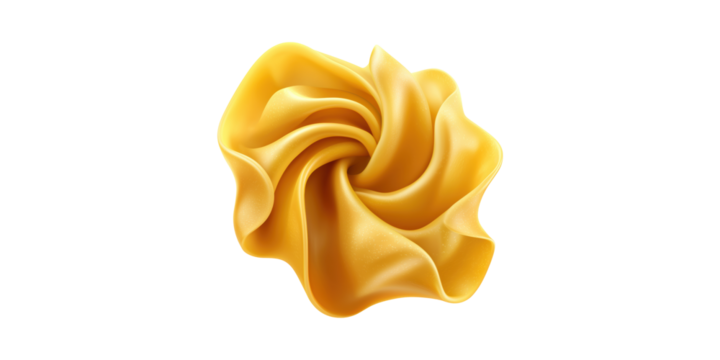 Swirling ribbon shape made of yellow fabric isolated on transparent background