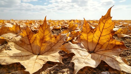 Golden Maple Leaves Scattered Across Autumn Ground